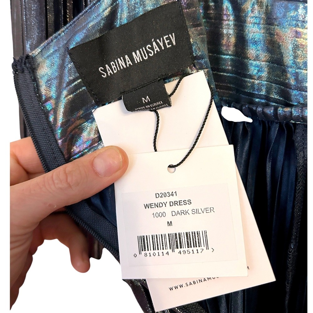 Sabina Musayev Wendy Dark Silver Metallic Pleated Open Back Mini Dress M NWT - Picture 12 of 12